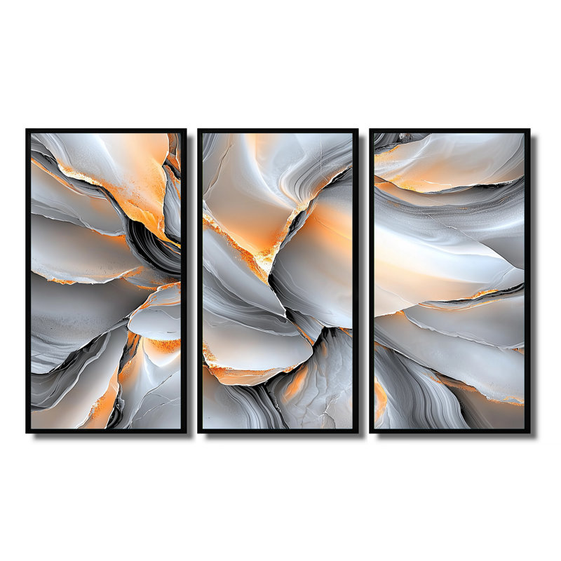 Ensemble d'art mural, "Fractals", H 28 po x l 36 po, Reproduction avec cadre flottant, Noir