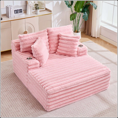 Chaise longue surdimensionnée en velours côtelé avec porte-gobelets et aucun assemblage requis