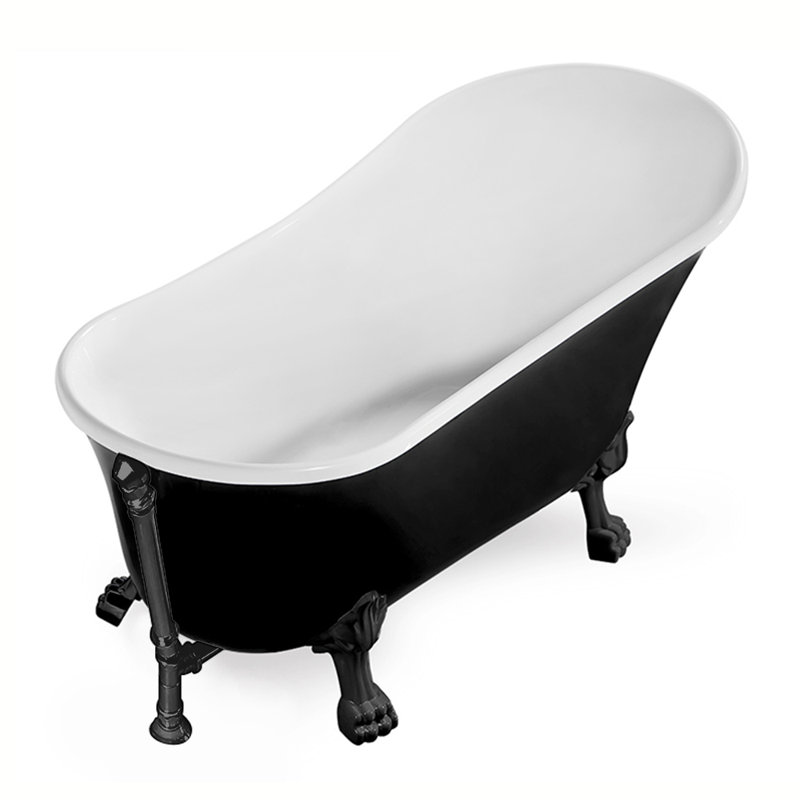 67" Streamline Clawfoot Soaking Acrylic Bathtub, Matte Black, Matte Black