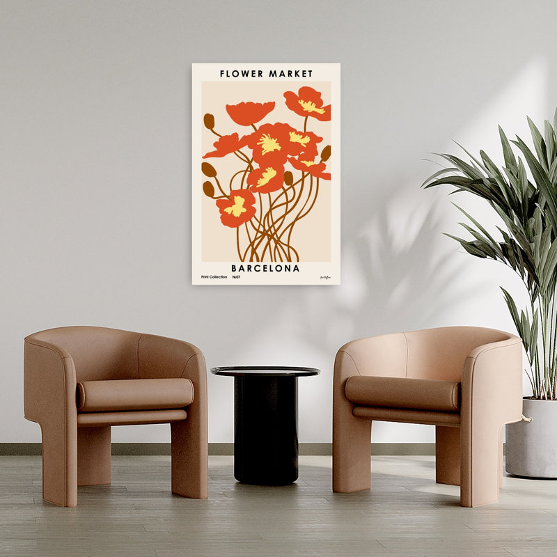Art contemporain coquelicot, H 36 po x l 24 po