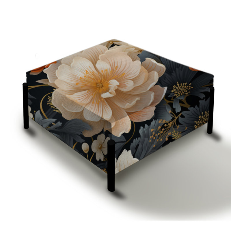 White Peonies Cottage Collage - Floral Large Square Ottoman