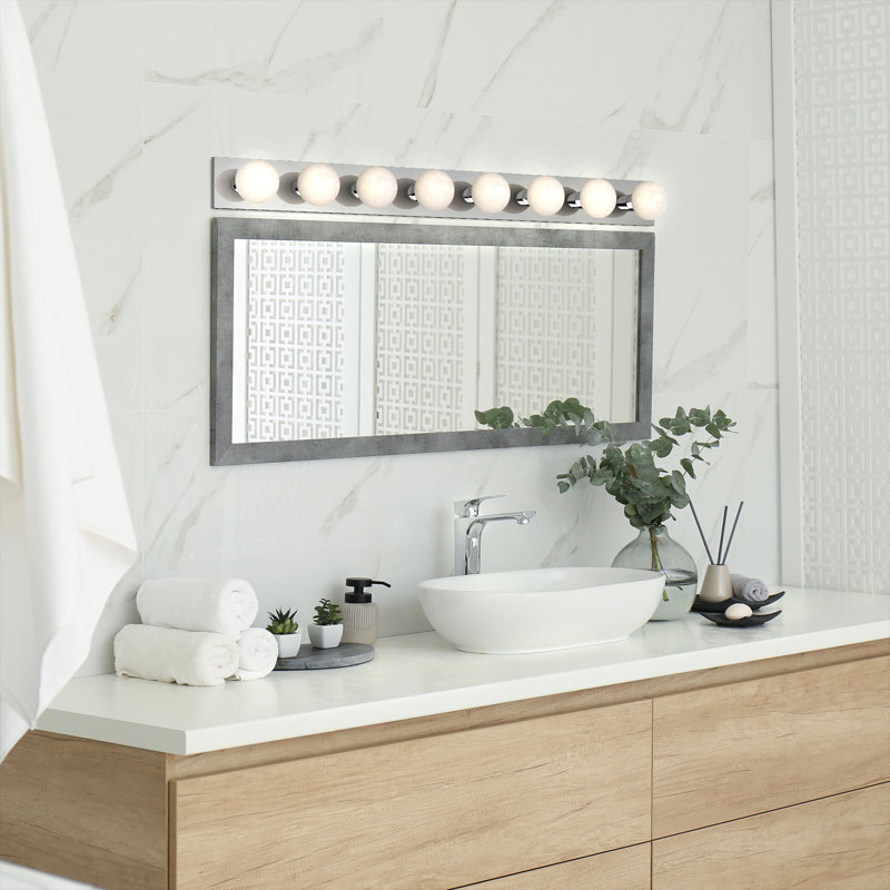 8-Light Indoor 48"W Chrome Wall Mount Vanity Light Bath Bar, Chrome