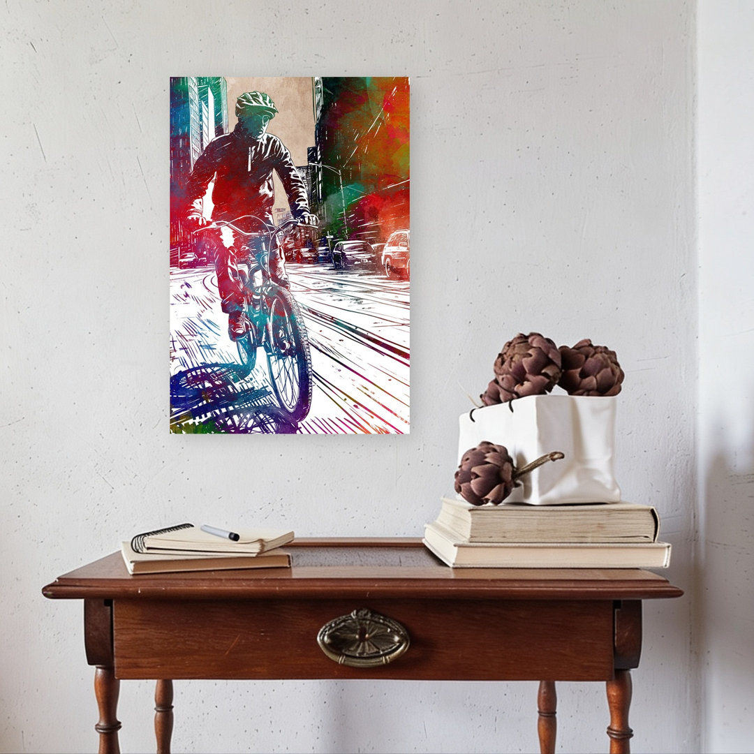 Dynamic City Cyclist Abstract Contemporary Architecture City Wall Art Print