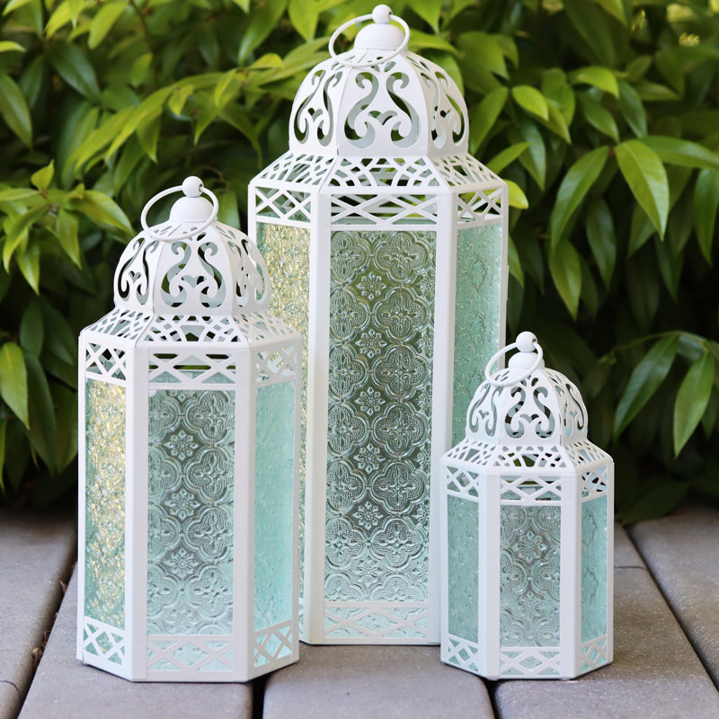 Moroccan Candle Lantern Decorative Set for Floor, Ramadan Decorations, Indoor Home Decor, Outdoor Patio or Porch, Weddings