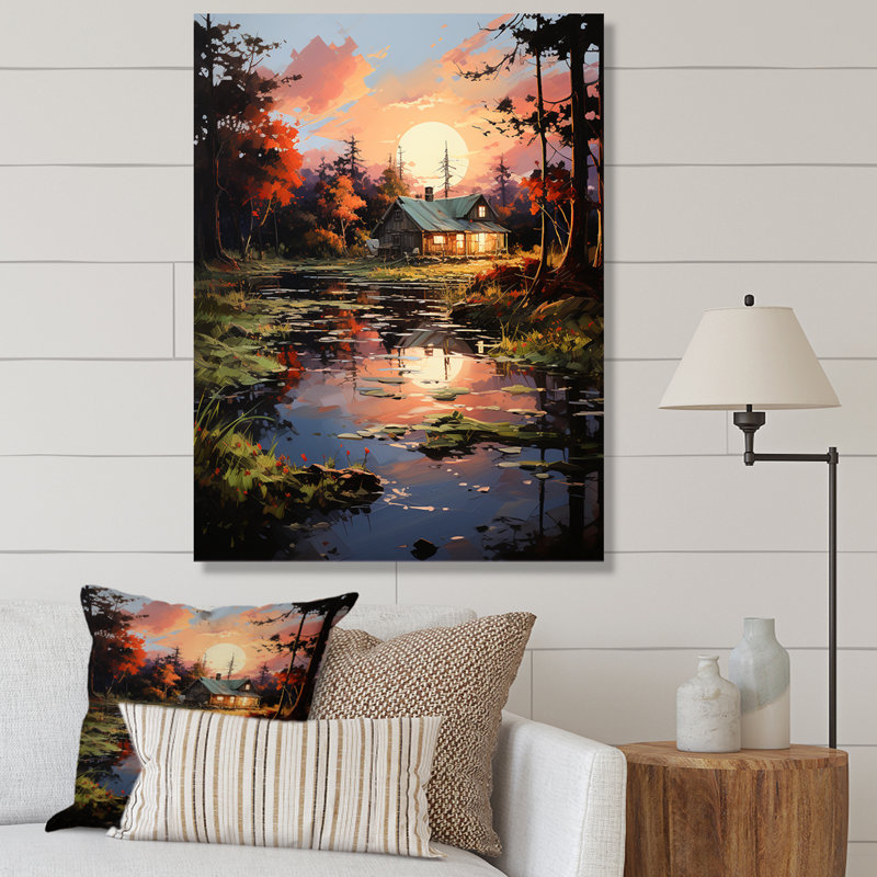 Charniqua Peach Lakehouse Journey Begins I, H 32 po x l 16 po x P 1 po, Toile tendue