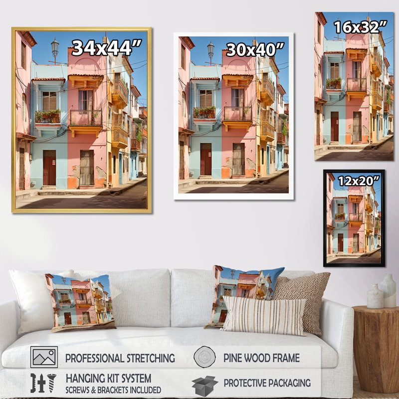 «Cuba Multicolor Street Charm I», reproduction sur toile, Cadre flottant noir, H 32 po x l 16 po x P 1 po