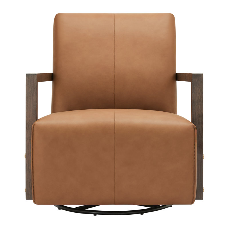 Ricki Wood Arm Swivel Accent Chair, Aline Butternut Genuine Leather