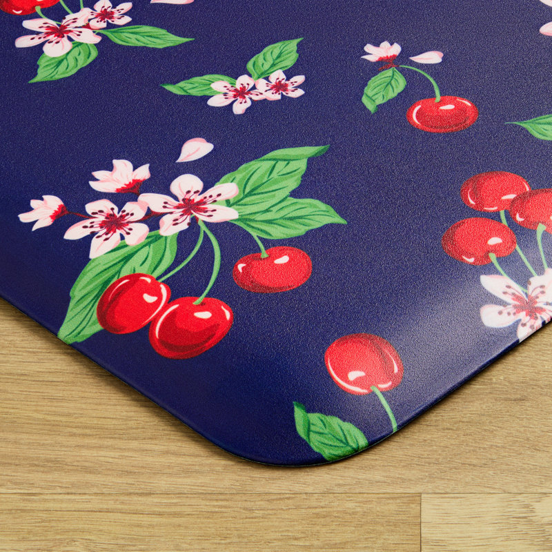 DRAPER JAMES Fruit Cherry Blossom Bistro Bevel Edge Comfort Kitchen Mat, Navy/Red, 20"x39", Navy/Red, Rectangle
