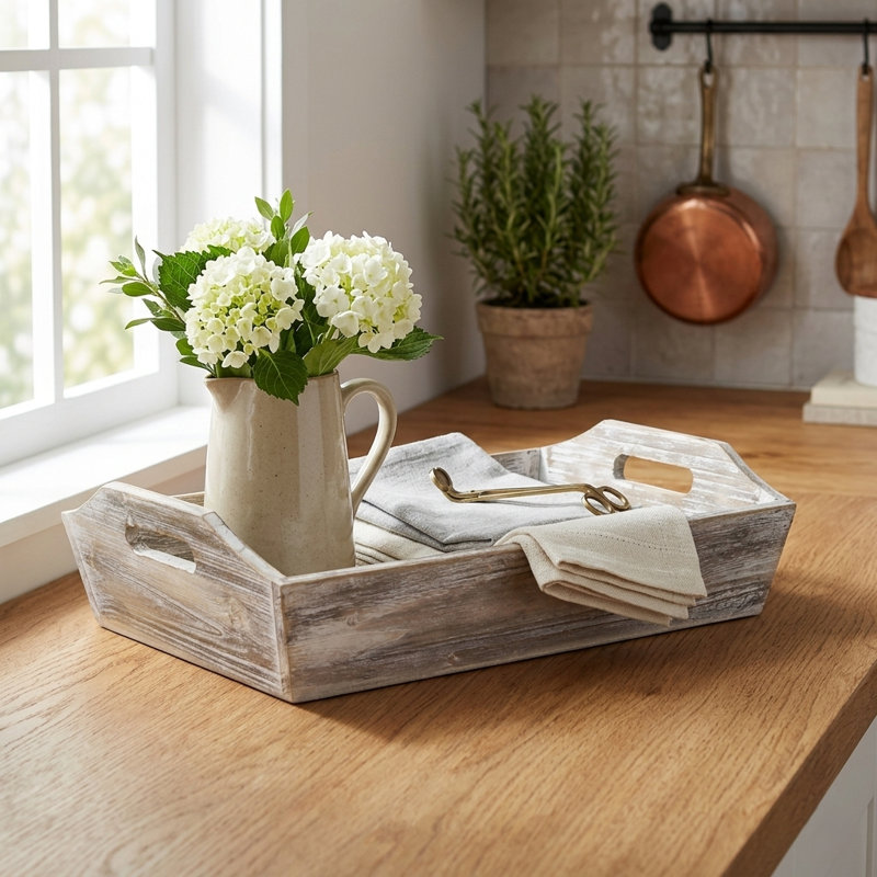 Aimaan Solid Wood Tray, White