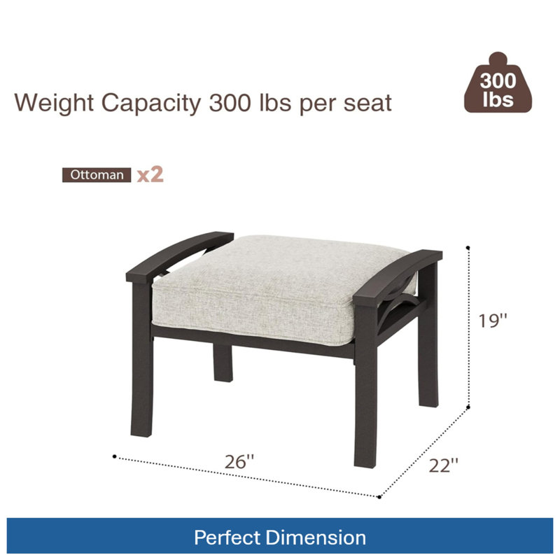 Ensemble de 2 repose-pieds en métal de 26 pouces de largeur toutes saisons, Beige, Brun