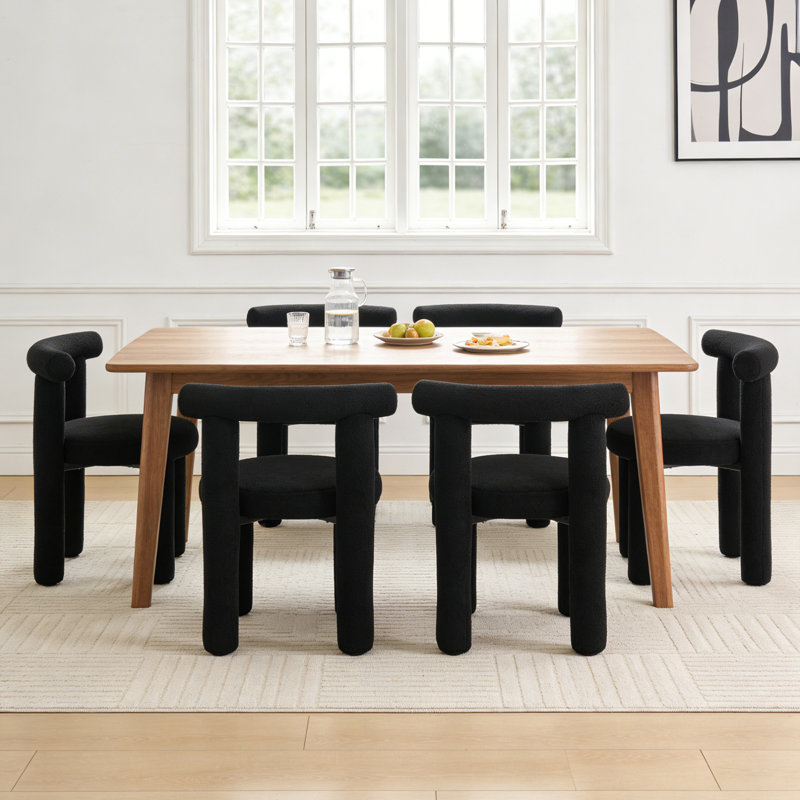 Set of 6 Modern 18.5'' H Upholstered Dining Chair With Solid Wood Legs, 6, Black