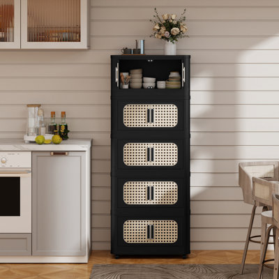 20" W 5-Tiers Foldable Palstic Storage Cabinet, With Magnetic Doors And Locking Wheels Storage Bins