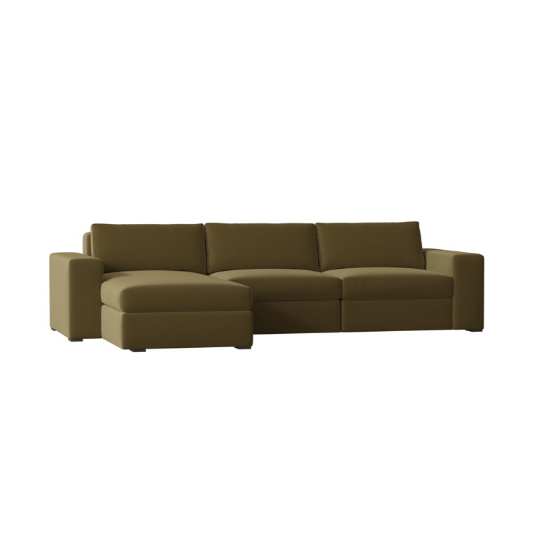 Liam Upholstered L-Shaped Sectional, Brown Mahogany, Highlander Olive, Right Hand Facing