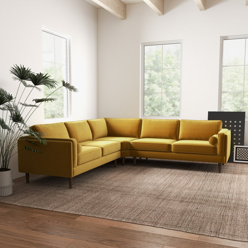 Elberon 3 - Piece Modern Living Room Symmetrical Corner Sofa, Gold Velvet