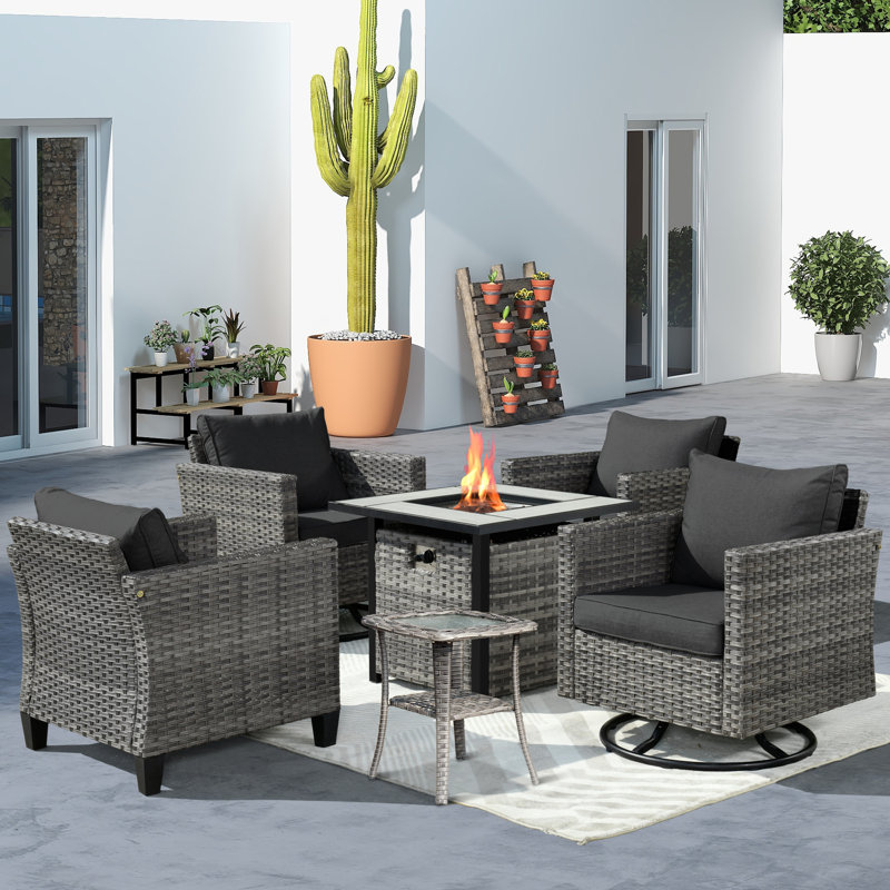 4 - Person Patio Conversation Set with Cushions, Black