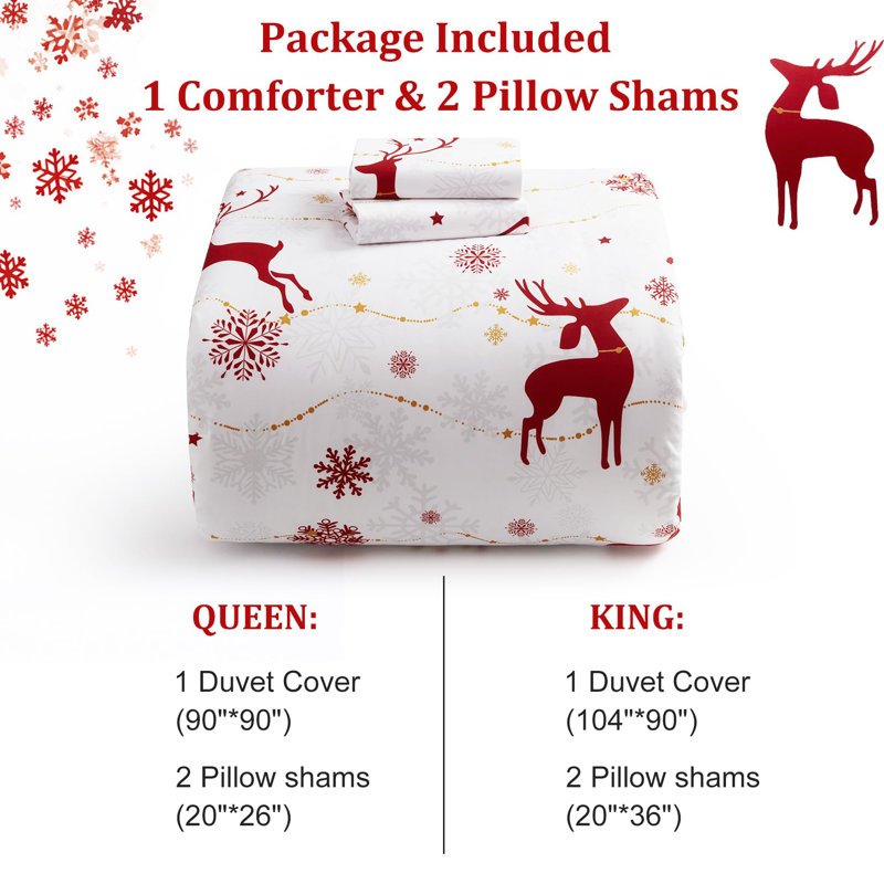 Christmas Reindeer Reversible Quilt Set, King Comforter + 2 Pillowcases