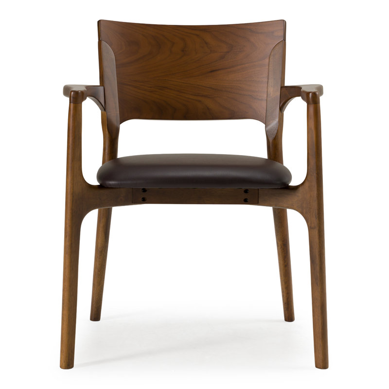 Woodbury - Mid-century Modern Brown Leatherette + Walnut Dining Chair