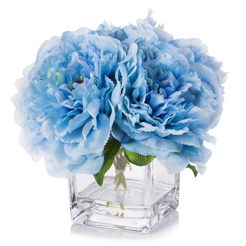 Arrangements floraux en soie pivoines dans un vase, Bleu