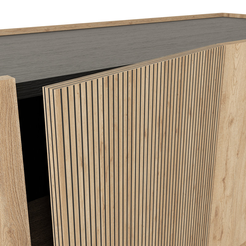 Gaia Nightstand - Modern Nightstand with Storage, 47cm Chic Bedside Table with Striped Cabinet Door and Shelves