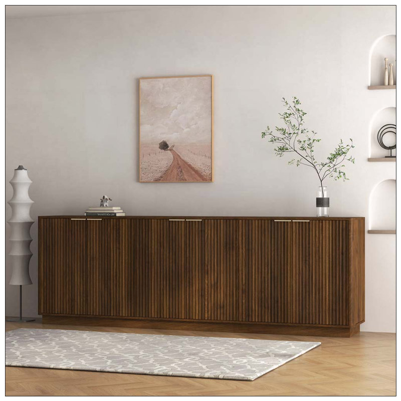 Buffet moderne avec rangement, grand buffet cannelé avec tablettes réglables Modern, Brown