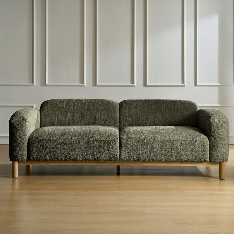 Berklie 91" Modern Boucle Sofa with Solid Wood Base, Green