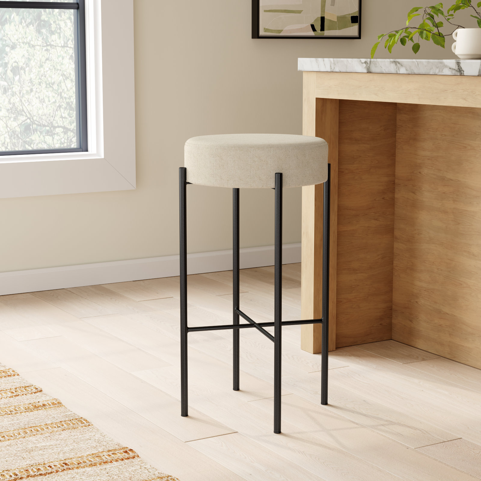 Eugenia Upholstered Bar & Counter Stool with Metal Frame, Bar Stool (30" Seat Height), Speckled Hide - Black & White