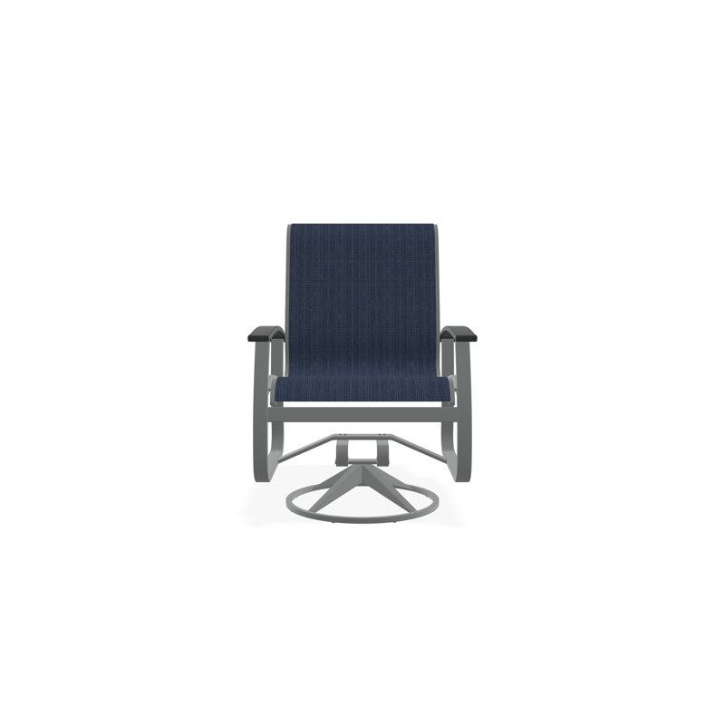 Belle Isle Sling Aluminum Frame Dining Height Swivel Rocker with Marine Grade Polymer Arm Accent, Mavi, Graphite