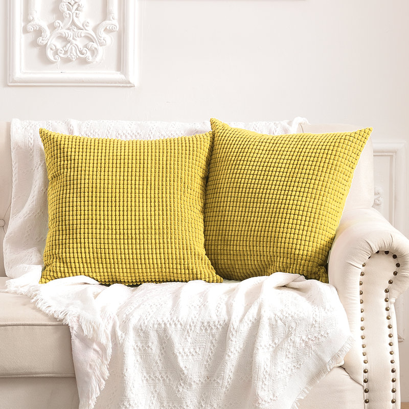 Housse de coussin carré à carreaux, 16 po x 16 po, Or jaune