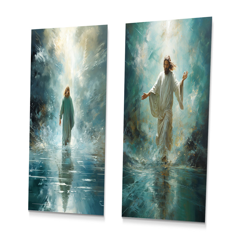 «Jesus Miracle On The Water - Christianity», ensemble de 3 reproductions d'art en métal, H 32 po x l 32 po