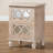 Celia Transitional Rustic French Country Washed Wood and Mirror 2-Drawer Quatrefoil End Table