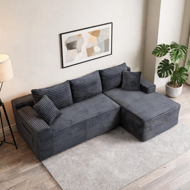 106.6-Inch L-Shaped Cloud Corner Sofa, Modern Minimalist Deep Seat Design, Ready To Use In Living Room Or Bedroom Without Assembly, Gray.