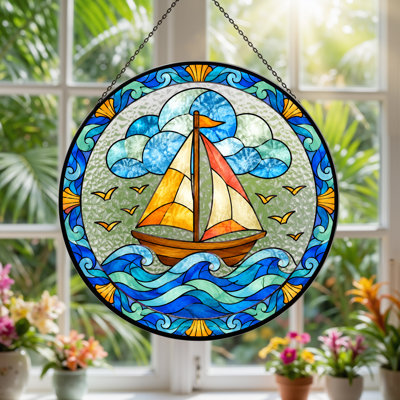 Toile en verre teinté avec vagues bleues et mouettes, art mural