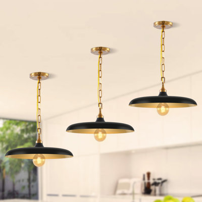 Julyn Farmhouse Pendant Light, 17" Dome Black Large Industrial Hanging Light for Kitchen Island,Coffee