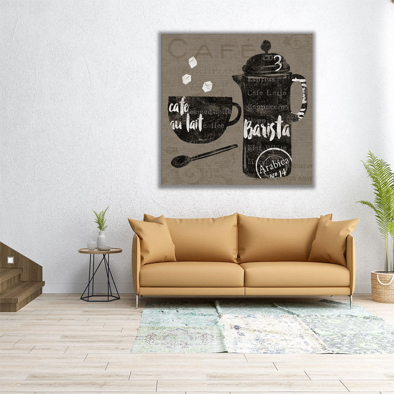 Linen Coffee II, noir et blanc - reproduction d'art sur toile, H 12 po x l 12 po