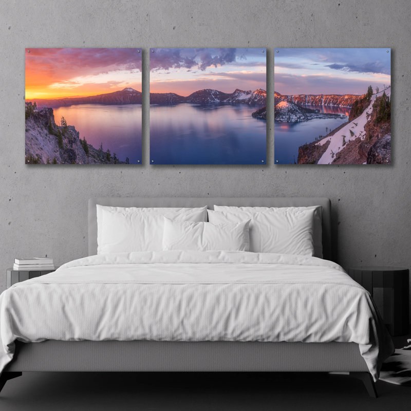«Epic Art», «Volcanic Sunset» par Darren White, ensemble d'art mural en verre acrylique, ensemble de 3 pièces