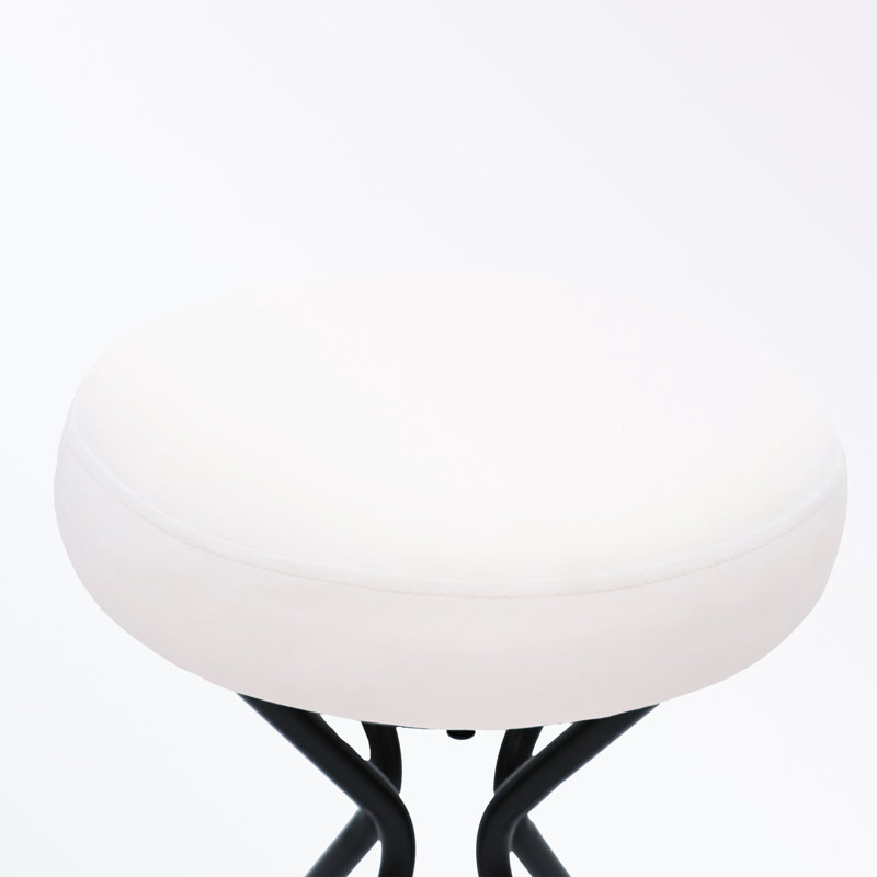Ensemble de 2 tabourets de bar en velours sans dossier avec repose-pieds en métal, Blanc crémeux