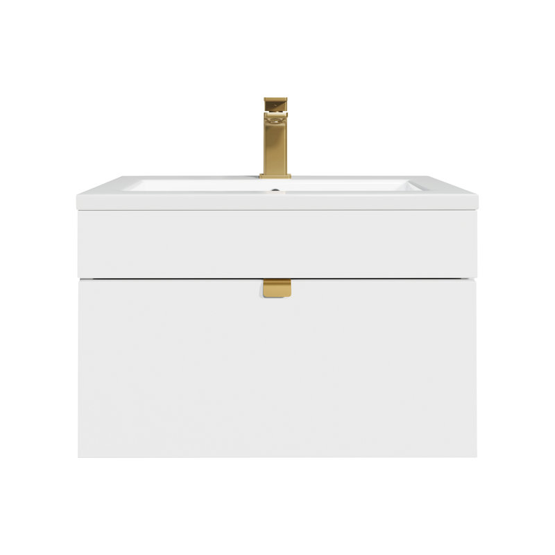 Ensemble de meuble-lavabo mural moderne 24 po Loft Collection - Poignées blanc / or, Blanc / or, 24"