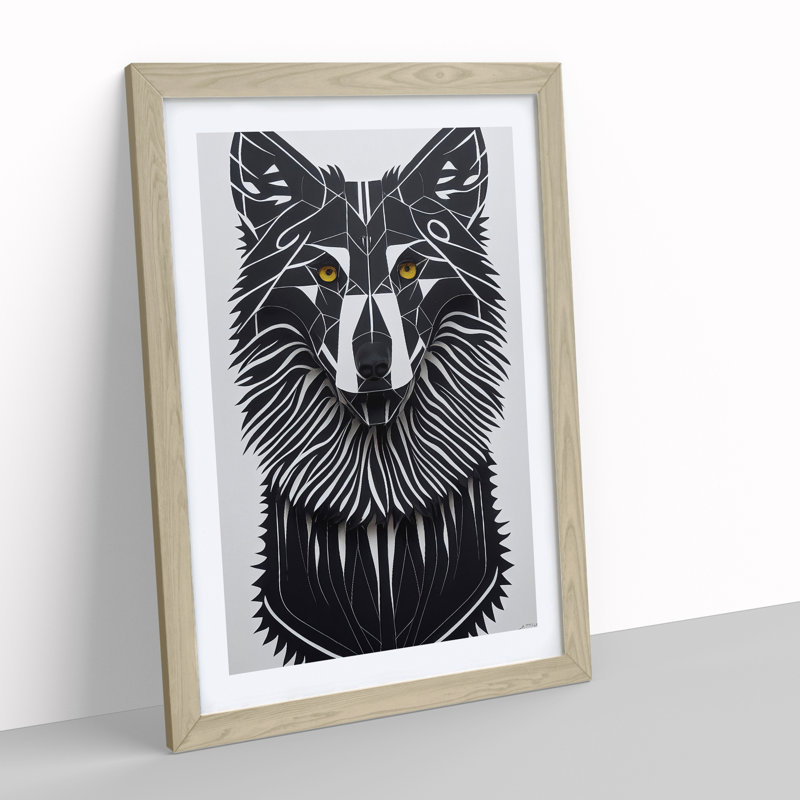 Wolf In Abstract No.5 - Print, Oak Framed Paper, 66cm H x 48cm W, White