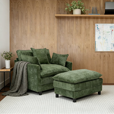 39.4" Modern Accent Chair with Ottoman, Living Room Club Chair Chenille Upholstered Armchair , Reading Chair for Bedroom, Beige Chenille