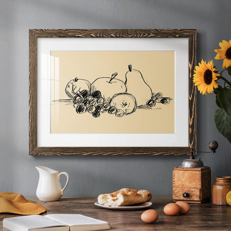 Graphite Fruit I, reproduction encadrée sur papier, H 28 po x l 42 po x P 1,5 po, Noyer