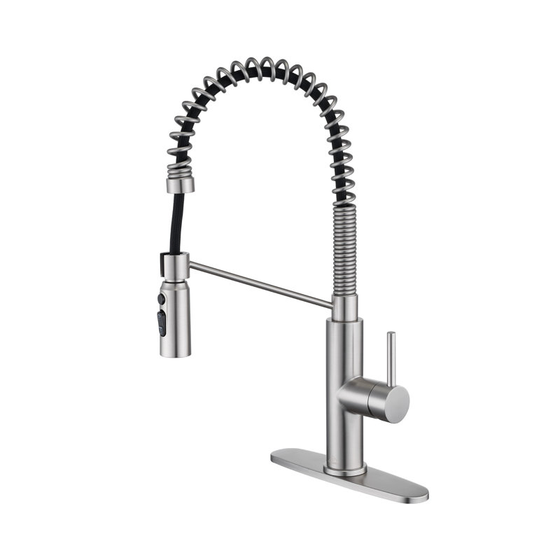 Bolden CASAINC 1.8 GPM Spring Neck Pull Down Kitchen Faucet with Deck Plate, Brushed Nickel