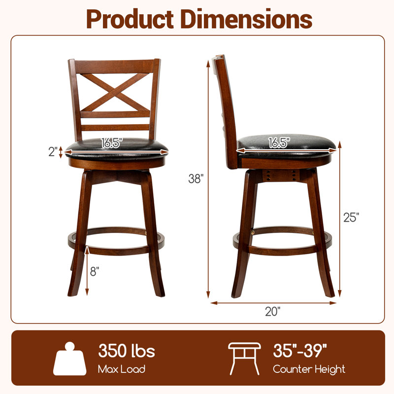 25” Swivel Counter Barstools Set of 4 with Backrest & Faux Leather Upholstered Seat, 4, Counter Stool (25" Seat Height)