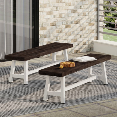 Outdoor Benches Of 2 , Wood Construction, Modern Industrial Design, , Slat Panel Bench Top, 63" W X 14.55" D 17.5" H 2Pcs Dining Benches, Theme, Pan by 17 Stories