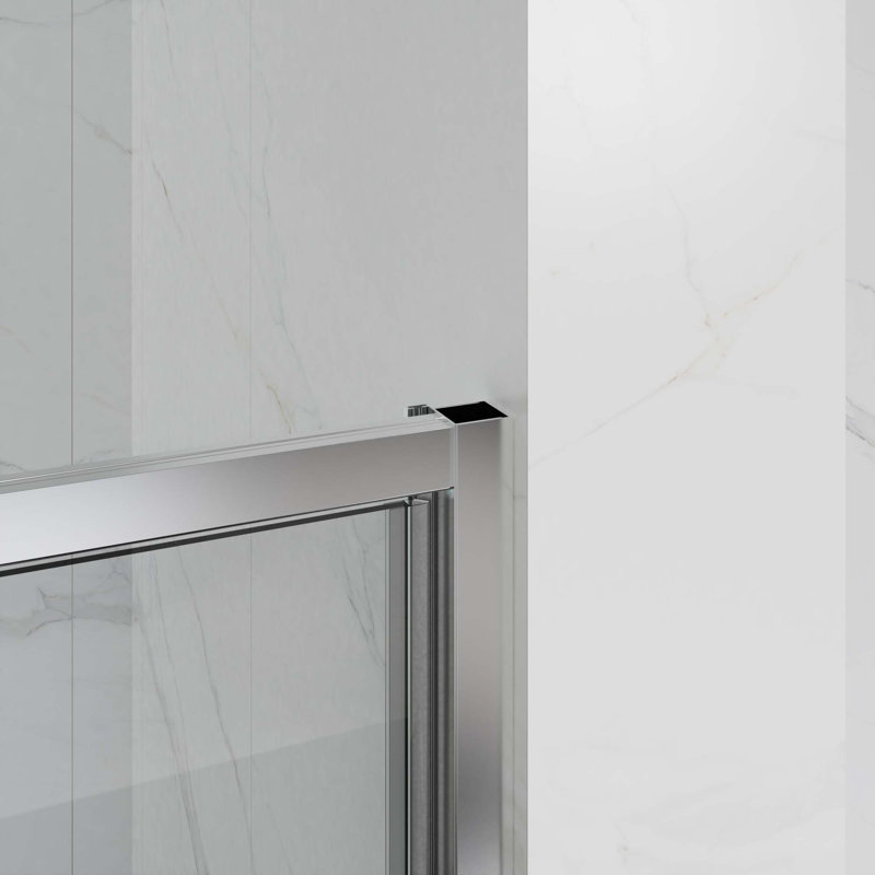 Porte de douche pivotante 60 po x 70 po avec poignée en acier inoxydable, Argent argent