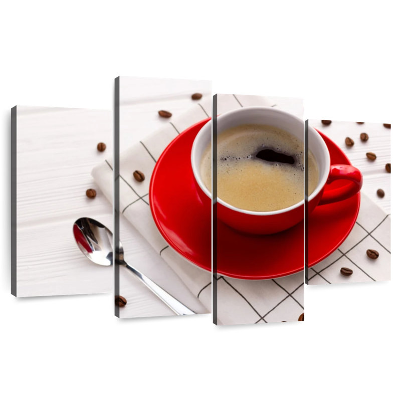 Tasse à café et grains grillés, H 42 po x l 68 po