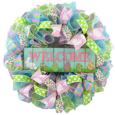 Couronne de Pâques | Couronne de lapin de Pâques | Couronne de bienvenue printanière | Rose, turquoise, lime, vert, blanc