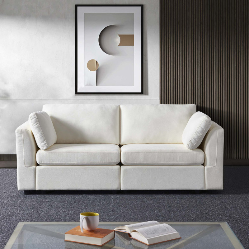 Canapé modulaire en tissu chenille, simple et grand, Chenille blanc crème