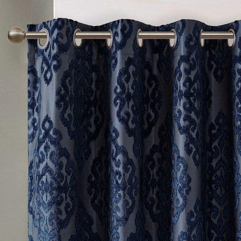 Knitted Jacquard Damask Total Blackout Grommet Top Curtain Panel(Only 1 Pc Panel), 50.05" W x 95.05" L