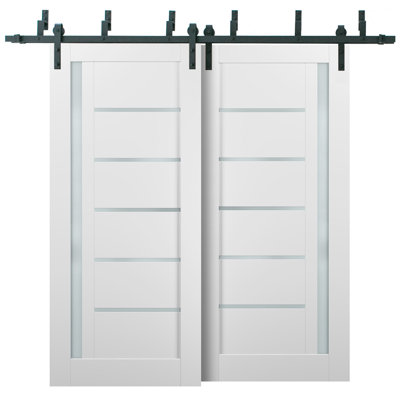 Quadro Frosted Glass Sliding Closet White Doors with Installation Hardware Kit