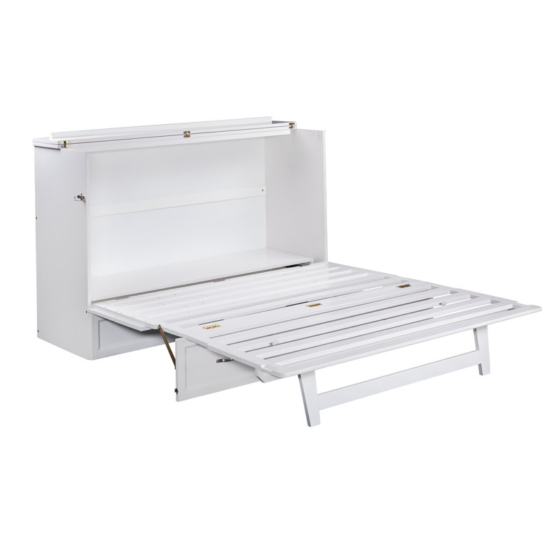 Commode escamotable Andriena avec matelas de 15 cm, rangement et chargeur intégré, Grand lit, Blanc